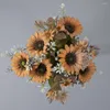 Decorative Flowers Beautiful Wedding Props Fake Sunflower Bouquet Pography Artificial No Watering Decor Stuffs