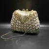 Kvällpåse Guldfärg Flower S Clutch Crystal Purse Stones Metal Kopplingar Små Minaudiere Handväska Bröllopsväska 230729