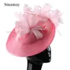 Stingy Brim Hats 2023 Fashion Cocktail Party Hat Womens Sinamay Fascinator Wedding Church Feather Floral Hair Band 230729