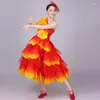 Stage Wear Abiti da ballo flamenco a 360 gradi per le donne Corrida Abito lungo spagnolo Abito rosso Costume da ballo