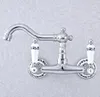 Bathroom Sink Faucets Chrome Wall Mounted Basin Bath Double Handle Dual Hole Washbasin Water Mixer Tap Nsf768