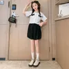 Completi di abbigliamento Set da bambina per bambina Summer Fashion Bow Top Shorts 2 pezzi Abito casual in cotone da principessa coreano kaki nero per abiti per adolescenti