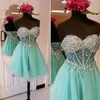 Minit Green Tulle Short Homecoming Dresses 2019 Real Image Silver Beaded Rhinestone Sweetheart Maid of Honor Party Cocktail Dress252Z