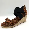 Dress Shoe Wedges Sandal Leopard Cross Tie Snakeskin Ladies Open Toe Zipper Female Beach Soft Hemp Bottom Summer Plus Size 230728