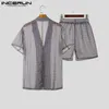 Men S Tracksuits Incerun 2023 Men sätter utskrift Transparent Loose Lapel Kort ärmskjorta Shorts 2st Streetwear Vacation Sexig Suits S 5XL 230729