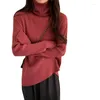 Kadın Sweaters Düz Renkli Şarap Kırmızı Kadın Sonbahar Giysileri Kore Moda Tululmalar İçin Örtme Moda Blugleneck 2023Winter Tops