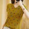 Women's Sweaters Pullover Vintage Pattern Short Sleeve Casual Sweater Coat Ladies V-neck Loose Plus Size Knit Jumper Summer Chic T-shirt