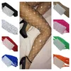 Calze da donna Summer Large Mesh Sparkle Fishnet Collant grandi colorati Bling Leggings con strass argento Glitter Dance Collant