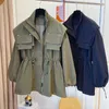 Women's Trench Coats Style Autumn Senior Design Feeling Loose Casual Drawstring Waist Tunic Short Jacket Woman