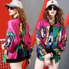 Vestes pour femmes Bomber Harajuku Peinture abstraite Volants Veste de baseball Graffiti Zipper Cardigan Manches longues Streetwear Hip Hop Tops 230728