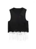 Femmes T-shirts Femmes Sexy Noir Slim Crop Vest Mode O-cou Sans Manches Bijoux Gland Chaîne Débardeur 2023 Femme D'été Tendance Court