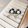 Stud Earrings Ajojewel Elegant Dark Blue Flowers Waterdrop Pearl Jewelry Gift Women