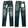 Jeans Roxo Marca Calças Masculinas Pantalones Rasgados Retos Regulares Denim Lágrimas Lavadas Velho Orifício Longo Ntku