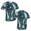 Men's T Shirts Geometric Sweet Wet Noses Dark Teal Background Black And White Dogs Style Polyester TShirt 3D Three Dimensional Thin Shirt