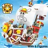 Blockerar ett moc -stycke anime fartyg tusen soliga går glad Luffy action Building Bricks Children Children Education Toy Gift 230728