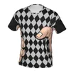 T-shirts pour hommes Grande main serrant Style à carreaux T-shirts en polyester Homme Streetwear Chemise mince O Neck