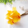 Декоративные цветы 4 букет Cymbidium Orchids Artificial Silk Flower маленький домашний вечеринка весна свадьба декора