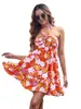 Vestidos casuales LiTi Halter Vestido floral Sin espalda Lotus Leaf Edge Vacaciones Playa Mujer Verano Estilo