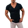 Camisetas Masculinas Masculinas Com Decote em V Simples Manga Curta T-Shirt Verão Slim Fit Pulôver Casual Muscle Tops Tee