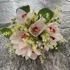 装飾的な花9ヘッド人工花束の家の装飾現実的な蘭の結婚式を保持する花のブライダルルームクリスマス装飾マリアージ