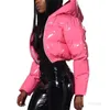 Women s Jackets Fashion Cute Women Bright PU Pink Puffer Jacket Winter Warm Bubble Coats Shiny Leather Parkas Down Zipper Cropped 230729