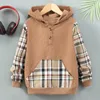 Hoodies Sweatshirts Childrens Boys Autumn and Winter Leisure Fashion Long Sleeve Hooded Sweater Checker Corduroy 230728