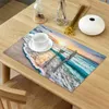 Ładownik stołowy 4/6PC Set maty niebieskie fale morza słońca słońce drukowana serwetka kuchenna