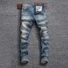 Męskie dżinsy projektant mody mężczyźni Wysokiej jakości czerwona linia elastyczna szczupła dopasowanie rozryte spodnie Vintage Casual Denim Pants Hombre