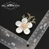 Pins Broschen GLSEEVO Natürliche Muschelblumen Rosa Perlen Blattbrosche Trends Luxusschmuck Vintage Hochzeit GO0413 230729