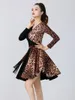 Abbigliamento da palcoscenico Leopard Patchwork Abiti da danza del ventre femminile Costume da donna latino Abito da ragazza a maniche lunghe Concorso Abbigliamento da fasciatura femminile