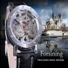 Cwp 2021 Forsining Horloge Armband Set Combinatie Zilver Skelet Rode Hand Zwart Echt Leer Automatische Horloges Mannen Transparen269B