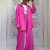 Женские брюки с двумя частями Clacive Casual Loak Pink Set Women Fashion Bloous с длинным рукавом, соответствующие широкому брюкам костюм для шнуровки, наборы штатов 230728