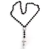 Naszyjniki wiszące moda czeska biżuteria MABLLACK Kamienny łańcuch różańca biały kryształowy link krzyżowy Naszyjnik dla kobiet etnicznych