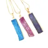 JLN Druzy Agate Long Bar Rectangle Pendant Geode Quartz Stone Pendants With Brass Chain Jewelry For Men Women