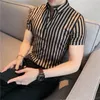 Высококачественная летняя полосатая рубашка для мужчин с коротки