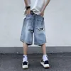 Men's Shorts Summer Torn Denim Five-Point Jorts Casual Hip Hop Wide Leg Straight Cargo Street Fashion