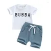 Kledingsets Schattig 2-delig Babyjongens Zomeroutfit Gestreept T-shirt met korte mouwen, zak en korte broek met elastische taille Set van RUIBBWAN