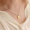 Collane con ciondolo AOMU Vintage color oro dipinto a mano tulipano fiore rettangolo collana di perle d'imitazione di marca per gioielli da donna