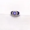 Cluster Rings Fashion 925 Silver Man Ring for Party 0.7ct 5mm 7mm VVS GRAD NATURAZANITE REAL TANZAITE SMYCKE