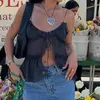 Débardeurs pour femmes 2023 Summer Ruffles Spaghetti Strap Y2K Tops À Lacets Chic Boho Tenues De Vacances Sans Manches Vintage Grunge See Through Crop