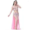 Vêtements de scène danse du ventre jupe longue soutien-gorge ceinture ensemble gaze d'eau Costume moderne Performance Sexy femme Costume vêtements de danse exotiques Danza