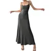 Casual klänningar Kvinnor Sling Bodycon A-Line Long Dress Summer Spaghetti Rems Hollowed Solid Color Swing for Party