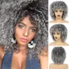 Cosplay S 14 "Syntetiska afro kinky Curly Fiber Natural Hair Obre Grey Color Frizzy Heat Motestant för Woman Cheveux 230728