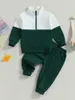 Clothing Sets Baby Boy Hooded Sweatshirt And Jogger Pants Set Casual Contrast Color Outfit For Fall 2-Piece Toddler