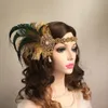 Headwear Hair Accessories Gatsby Feather Headband for Woman Shiny Gold Beaded 1920s Inspired Leaf Medallion Forehead Decoration 230729