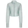 Kadın ceketleri açık mavi payet uzun kollu polo yaka gömlek kadınlar için 2023 tatlı ve baharatlı kız kısa fransız süper peri üst