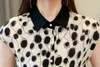 Dames Blouses Zomer Herfst Rayon Zwart Polka Dot Print Revers Hals Korte mouw OL Dames Feest Zoet Temperament Informeel Slim Top Shirt