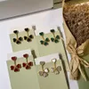 Brand Fashion Party Jewelry For Women Gold Color Red Heart Rings Earrings Jewelry Set 4 Leaf Heart Flower Jewelry Set285x
