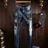 Men's Jeans Street Fashion Men High Quality Retro Blue Slim Fit Vintage Ripped Spliced Designer Hip Hop Biker Pants Hombre