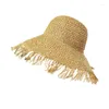 Chapeaux à large bord plage vacances tourisme chapeau de soleil japonais couleur unie petit frais extérieur parasol et crème solaire tissage pêcheur paille